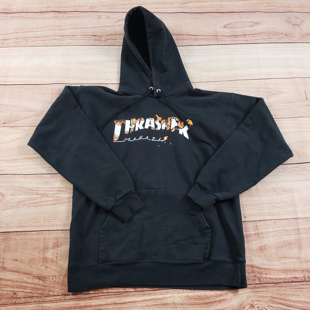 Thrasher Skateboarding Sweater Mens Small Black Hoodie Skate Sweatshirt Adult S
